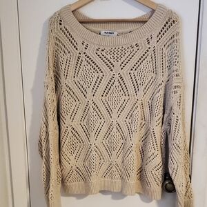 Old Navy Boho Crochet Pullover Cream Color Sweater Women's Size XL